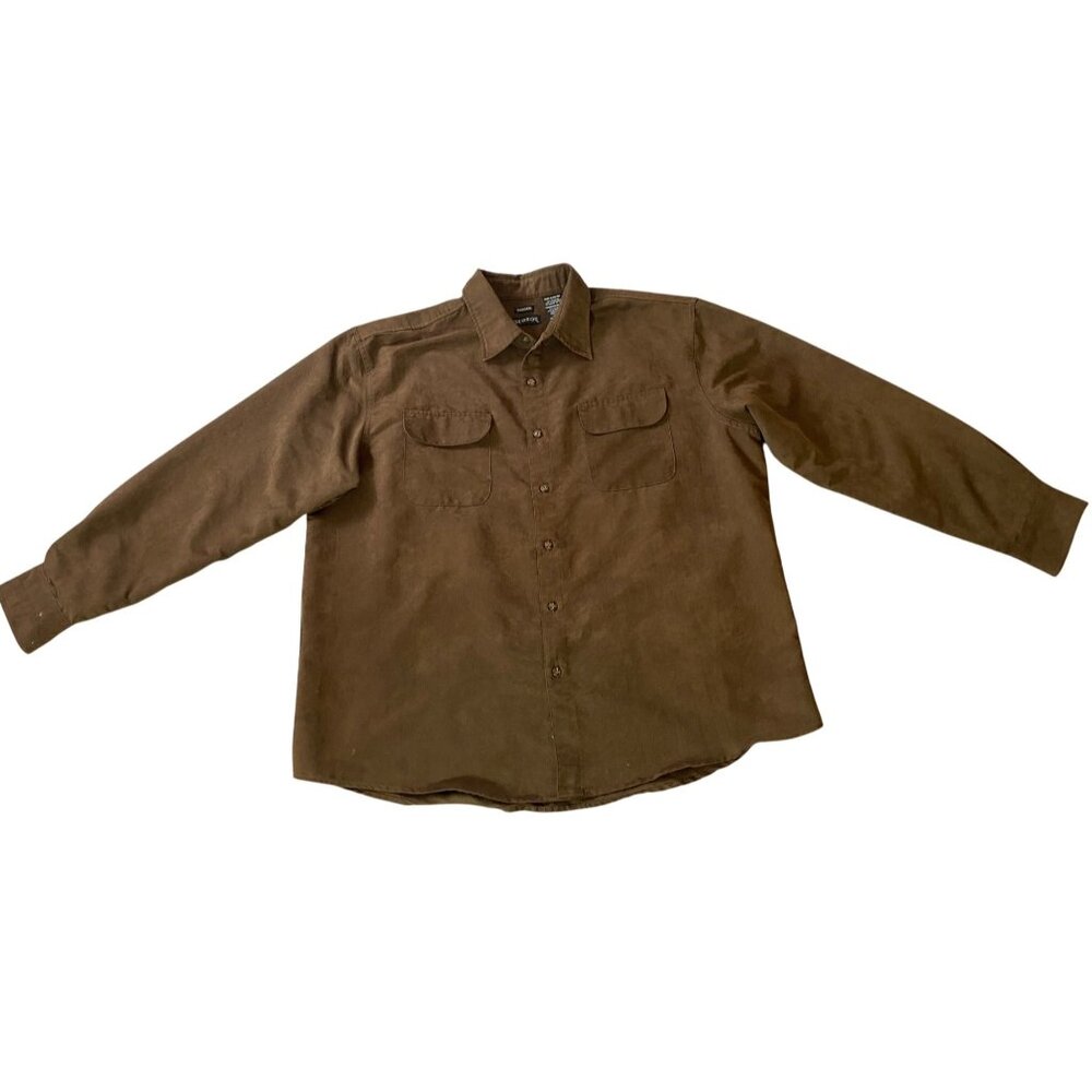 George Mens Sueded Brown Button-Up Shirt XL 46/48 100% Polyester